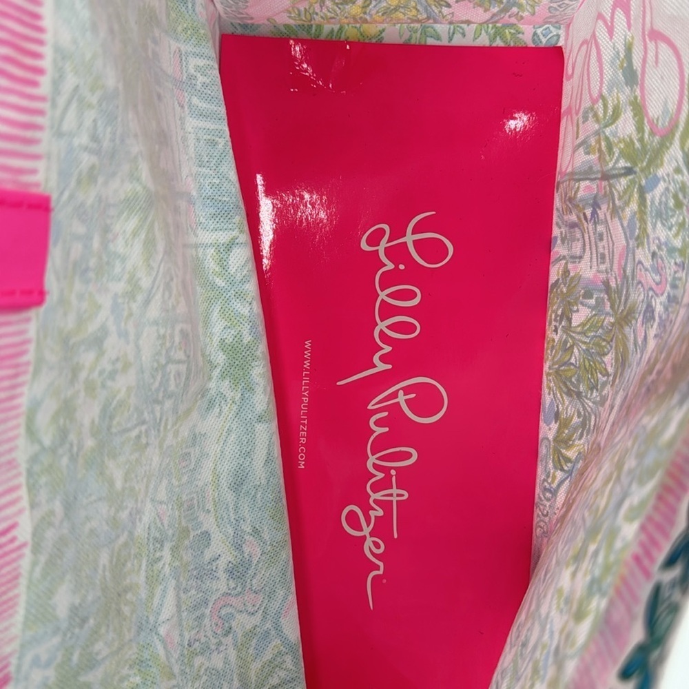 LILLY PULITZER Palm Beach Print Pink Reusable‎ Shopping Bag Tote 15”x 11”x 7” - Picture 3 of 7